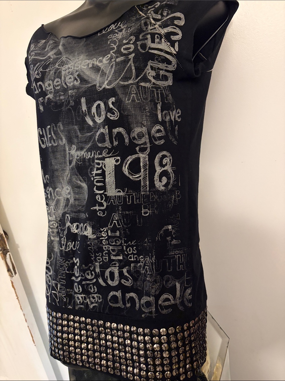 Guess Black and White Graphic Studded Tunic - Picture 3 of 4